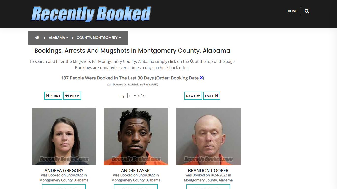 Bookings, Arrests and Mugshots in Montgomery County, Alabama